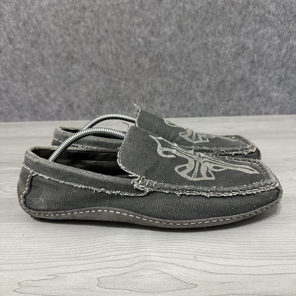 Helix Cross Stitch Canvas Loafers Men's Sz 12 M Gray Distressed Casual Slip-On